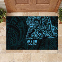 Blue Guam Latte Stone Tribal Tattoo Rubber Doormat Hafa Adai Six 7 One LT9 Blue - Polynesian Pride