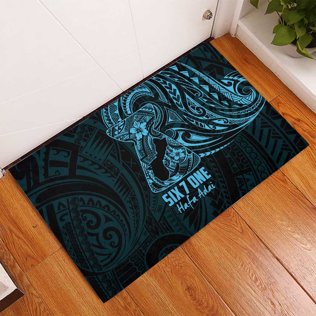 Blue Guam Latte Stone Tribal Tattoo Rubber Doormat Hafa Adai Six 7 One LT9 - Polynesian Pride