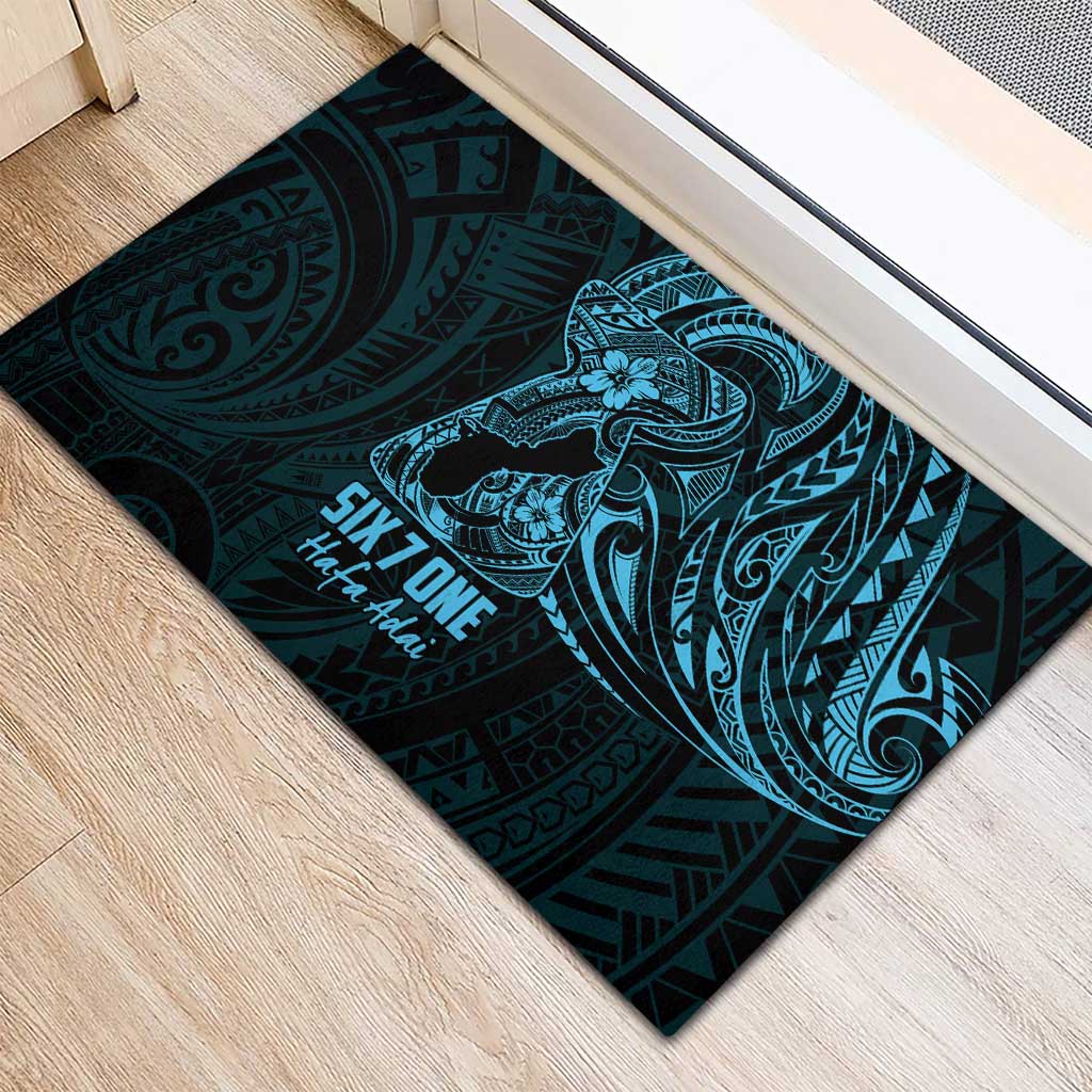 Blue Guam Latte Stone Tribal Tattoo Rubber Doormat Hafa Adai Six 7 One LT9 - Polynesian Pride