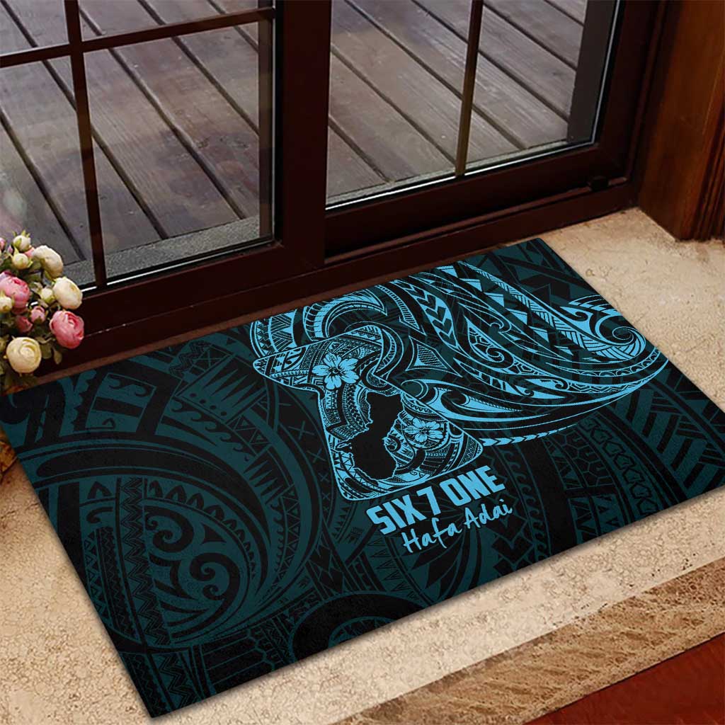 Blue Guam Latte Stone Tribal Tattoo Rubber Doormat Hafa Adai Six 7 One LT9 - Polynesian Pride