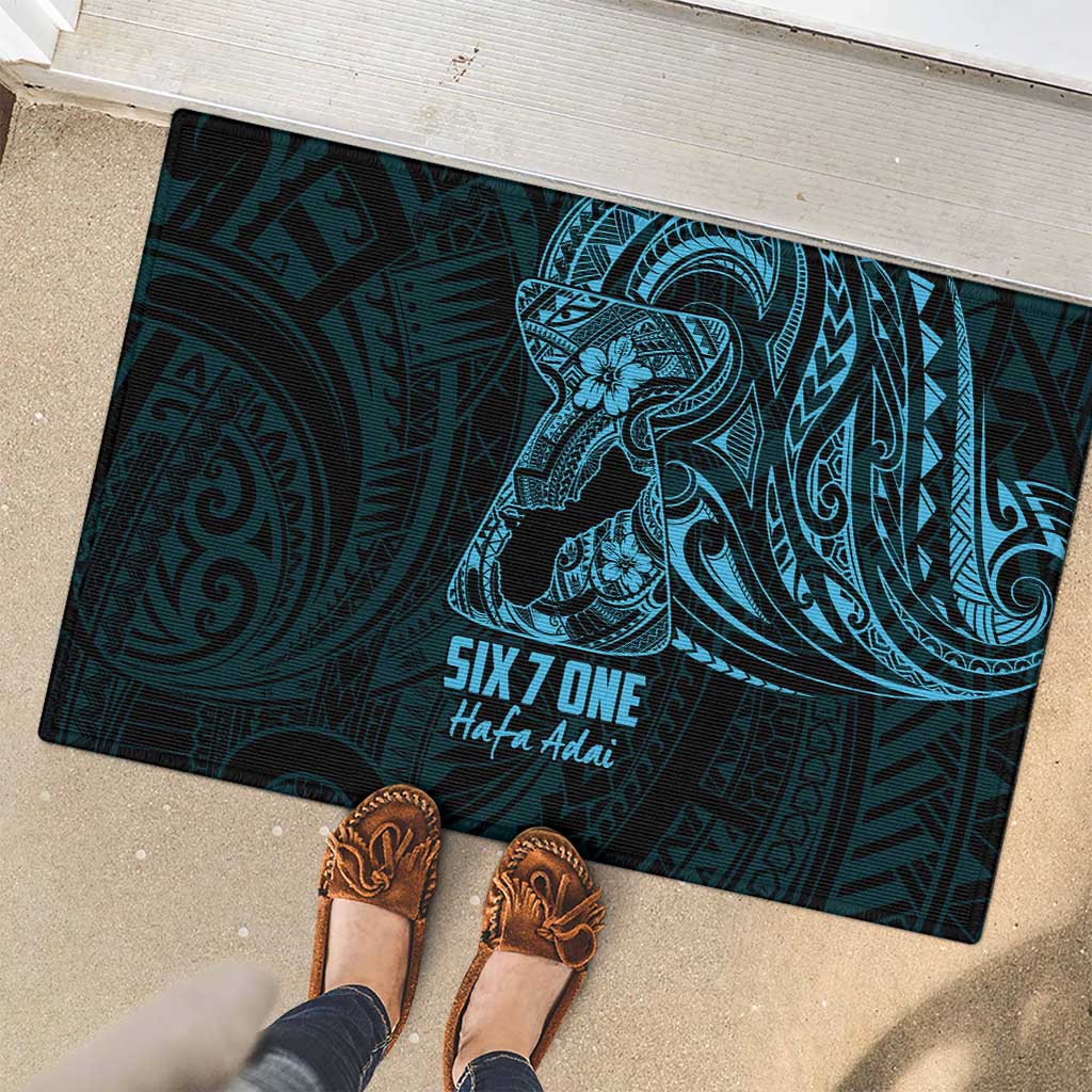 Blue Guam Latte Stone Tribal Tattoo Rubber Doormat Hafa Adai Six 7 One LT9 - Polynesian Pride
