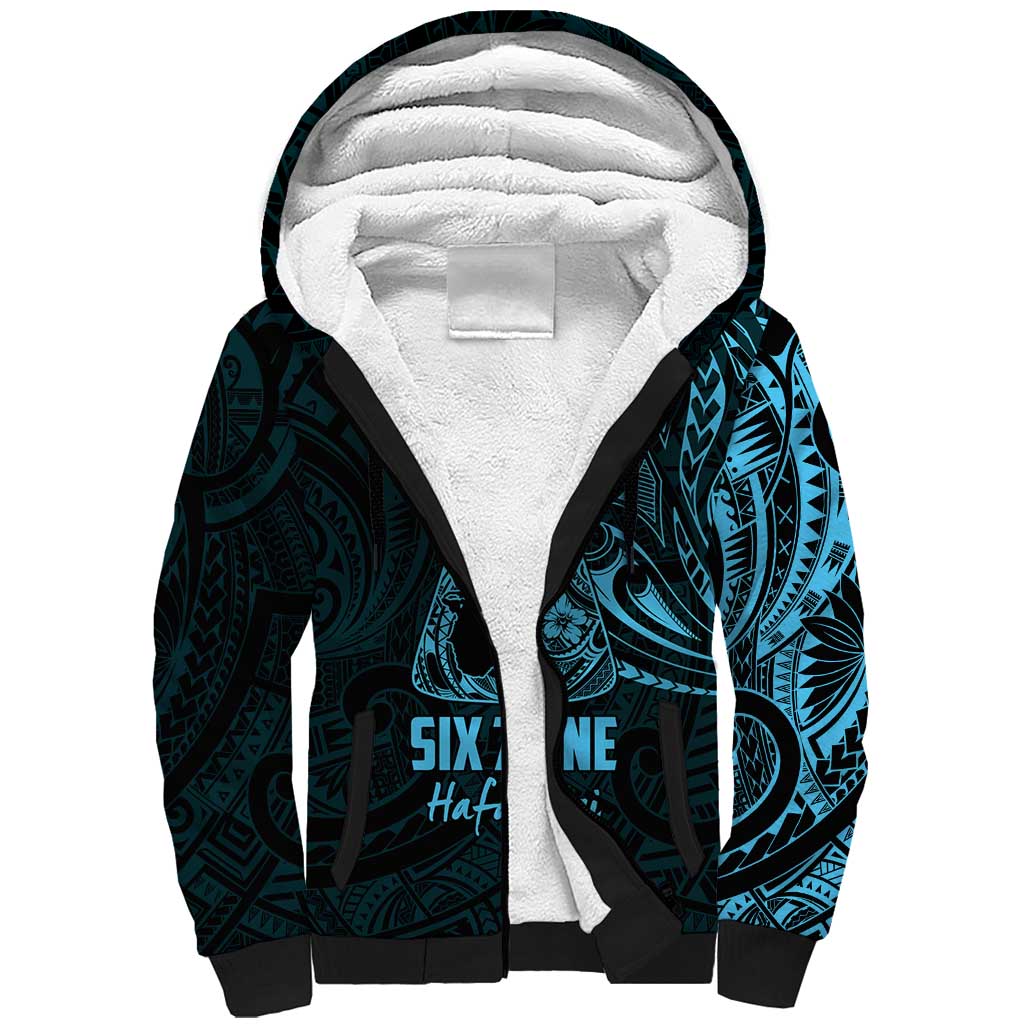 Blue Guam Latte Stone Tribal Tattoo Sherpa Hoodie Hafa Adai Six 7 One LT9 Unisex Blue - Polynesian Pride