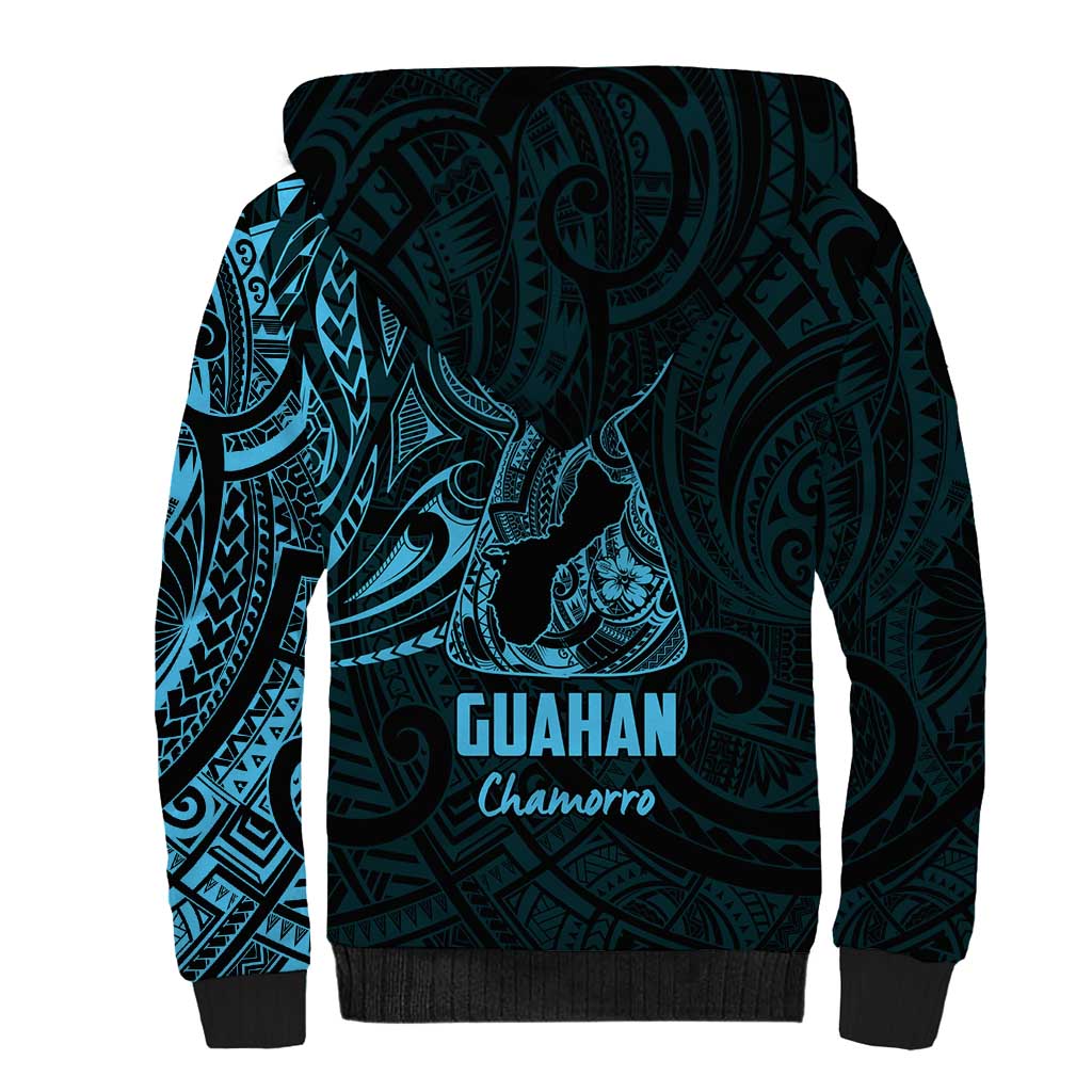 Blue Guam Latte Stone Tribal Tattoo Sherpa Hoodie Hafa Adai Six 7 One LT9 - Polynesian Pride