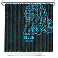 Blue Guam Latte Stone Tribal Tattoo Shower Curtain Hafa Adai Six 7 One LT9 Blue - Polynesian Pride