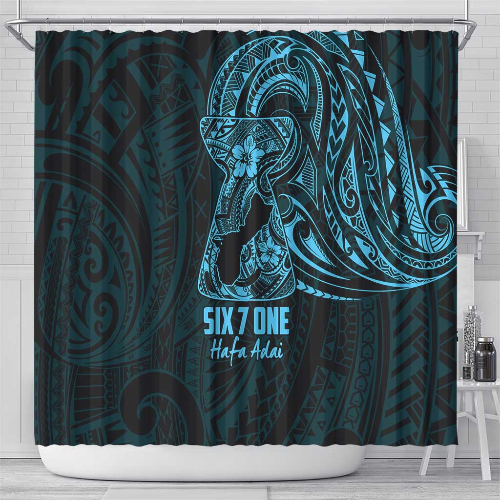 Blue Guam Latte Stone Tribal Tattoo Shower Curtain Hafa Adai Six 7 One LT9 - Polynesian Pride