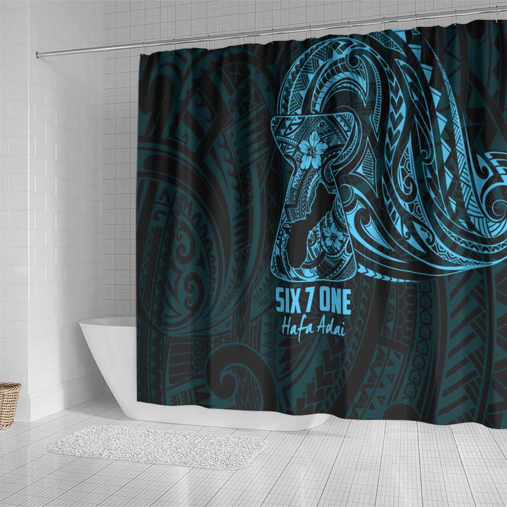 Blue Guam Latte Stone Tribal Tattoo Shower Curtain Hafa Adai Six 7 One LT9 - Polynesian Pride