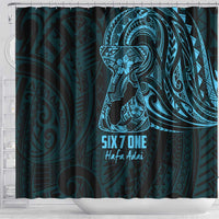 Blue Guam Latte Stone Tribal Tattoo Shower Curtain Hafa Adai Six 7 One LT9 - Polynesian Pride
