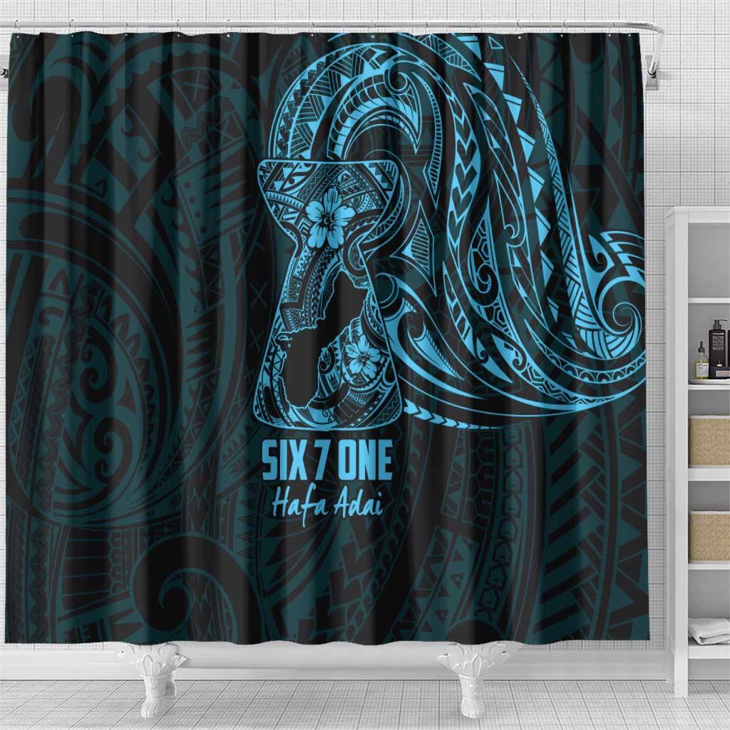 Blue Guam Latte Stone Tribal Tattoo Shower Curtain Hafa Adai Six 7 One LT9 - Polynesian Pride