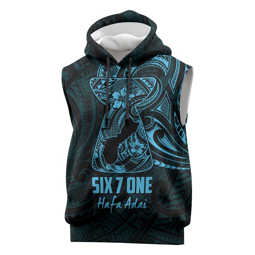 Blue Guam Latte Stone Tribal Tattoo Sleeveless Hoodie Hafa Adai Six 7 One LT9 Blue - Polynesian Pride