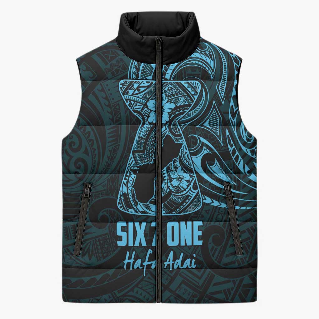 Blue Guam Latte Stone Tribal Tattoo Sleeveless Puffer Jacket Hafa Adai Six 7 One LT9 Unisex Blue - Polynesian Pride