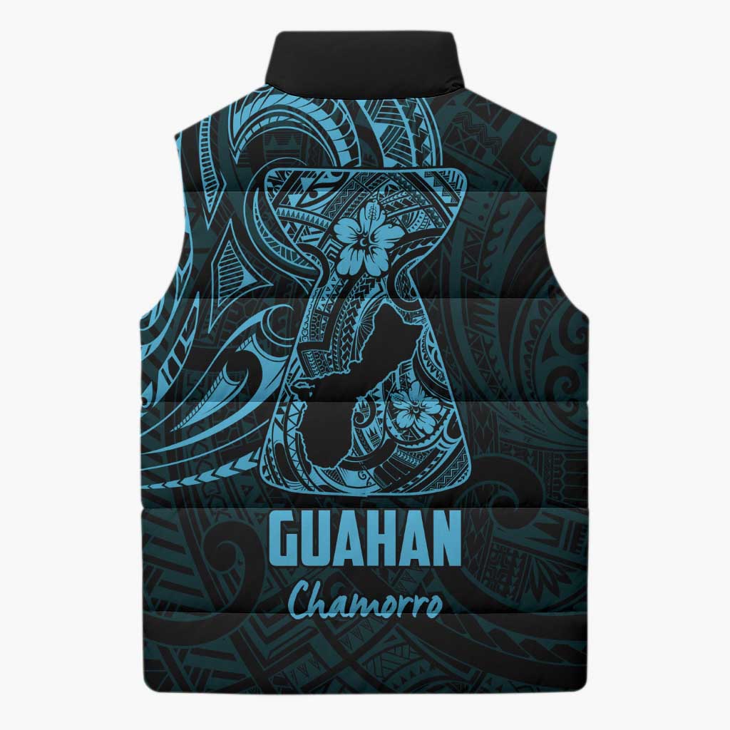 Blue Guam Latte Stone Tribal Tattoo Sleeveless Puffer Jacket Hafa Adai Six 7 One LT9 - Polynesian Pride