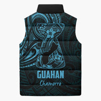 Blue Guam Latte Stone Tribal Tattoo Sleeveless Puffer Jacket Hafa Adai Six 7 One LT9 - Polynesian Pride
