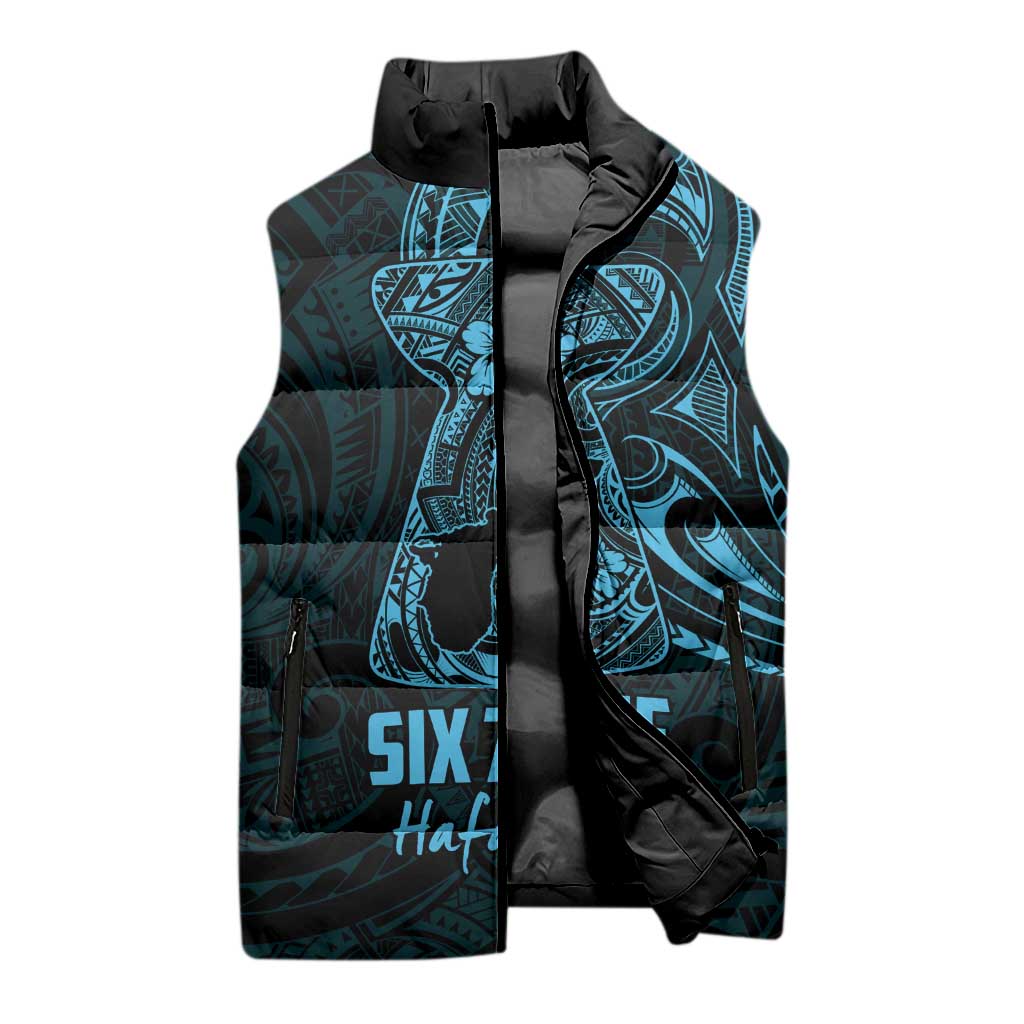 Blue Guam Latte Stone Tribal Tattoo Sleeveless Puffer Jacket Hafa Adai Six 7 One LT9 - Polynesian Pride