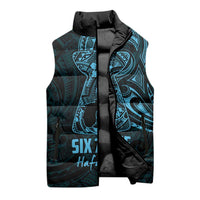 Blue Guam Latte Stone Tribal Tattoo Sleeveless Puffer Jacket Hafa Adai Six 7 One LT9 - Polynesian Pride