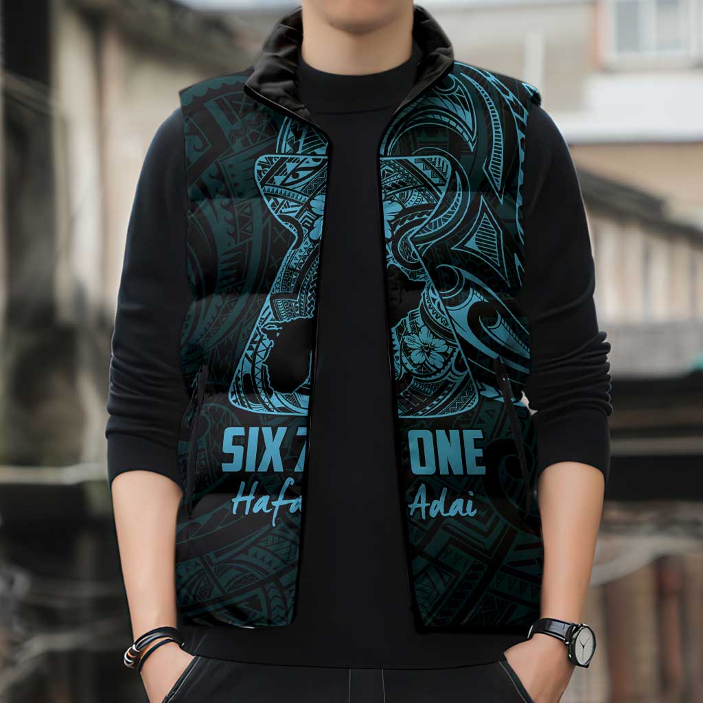Blue Guam Latte Stone Tribal Tattoo Sleeveless Puffer Jacket Hafa Adai Six 7 One LT9 - Polynesian Pride