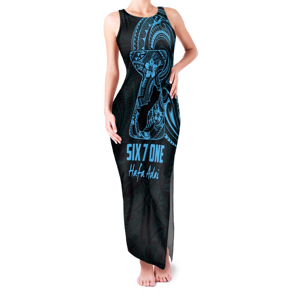 Blue Guam Latte Stone Tribal Tattoo Tank Maxi Dress Hafa Adai Six 7 One LT9 Women Blue - Polynesian Pride