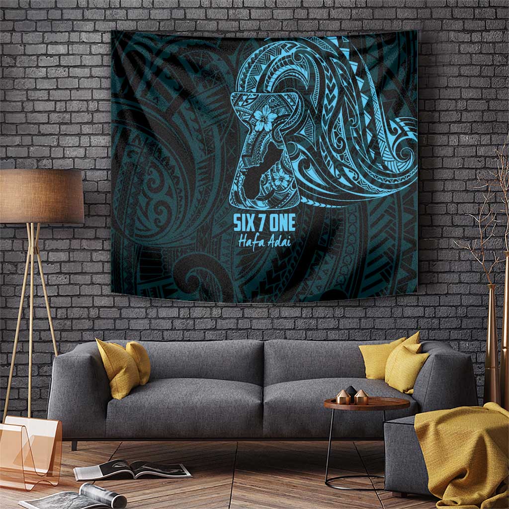 Blue Guam Latte Stone Tribal Tattoo Tapestry Hafa Adai Six 7 One LT9 Blue - Polynesian Pride