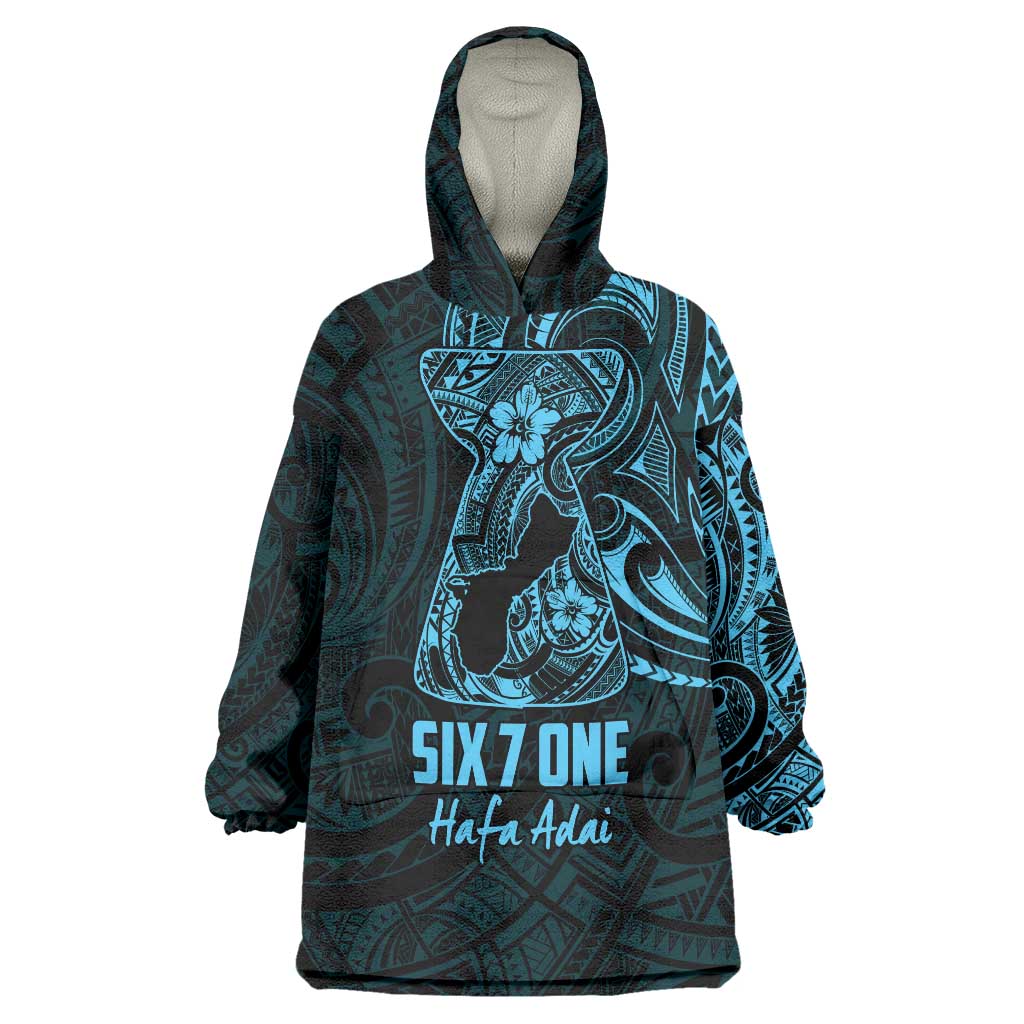 Blue Guam Latte Stone Tribal Tattoo Wearable Blanket Hoodie Hafa Adai Six 7 One LT9 One Size Blue - Polynesian Pride