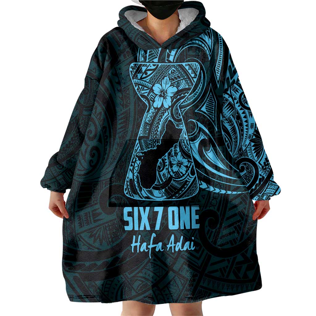 Blue Guam Latte Stone Tribal Tattoo Wearable Blanket Hoodie Hafa Adai Six 7 One LT9 - Polynesian Pride