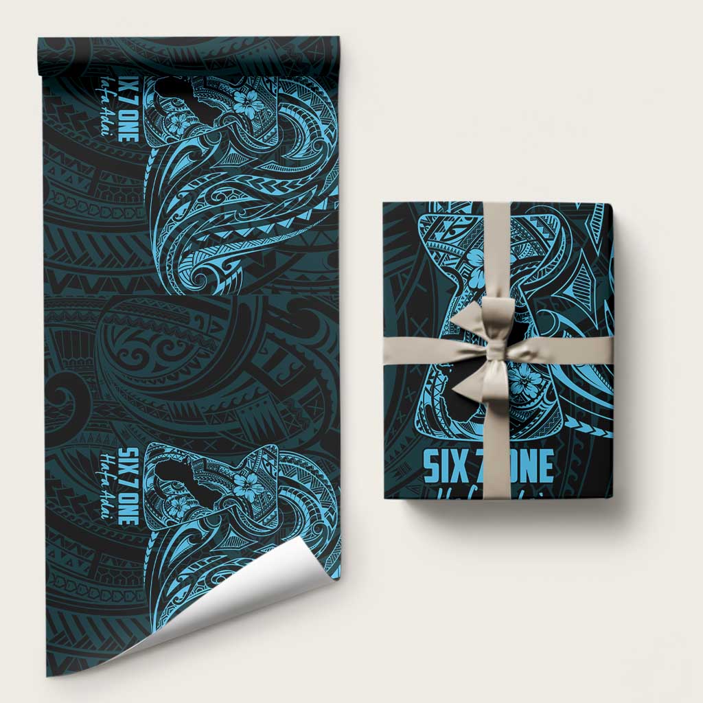 Blue Guam Latte Stone Tribal Tattoo Wrapping Paper Hafa Adai Six 7 One LT9 58" × 23" Blue - Polynesian Pride