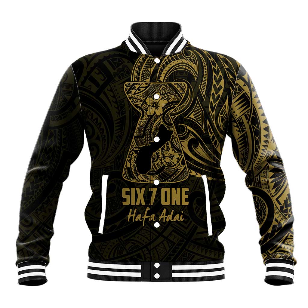 Gold Guam Latte Stone Tribal Tattoo Baseball Jacket Hafa Adai Six 7 One LT9 Unisex Gold - Polynesian Pride