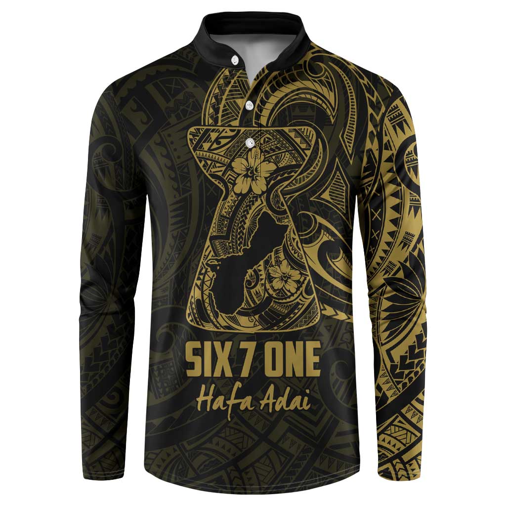 Gold Guam Latte Stone Tribal Tattoo Button Sweatshirt Hafa Adai Six 7 One LT9 Gold - Polynesian Pride