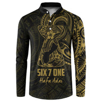 Gold Guam Latte Stone Tribal Tattoo Button Sweatshirt Hafa Adai Six 7 One LT9 Gold - Polynesian Pride