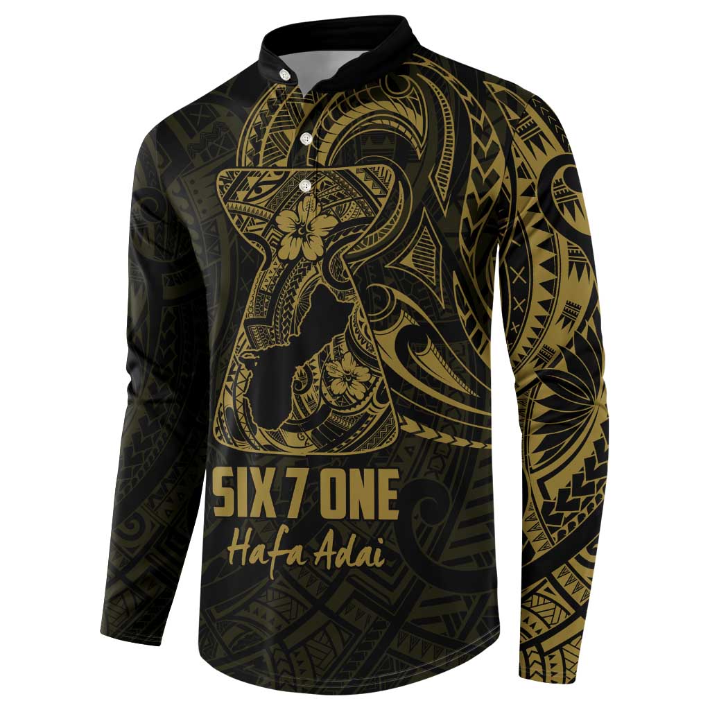 Gold Guam Latte Stone Tribal Tattoo Button Sweatshirt Hafa Adai Six 7 One LT9 - Polynesian Pride