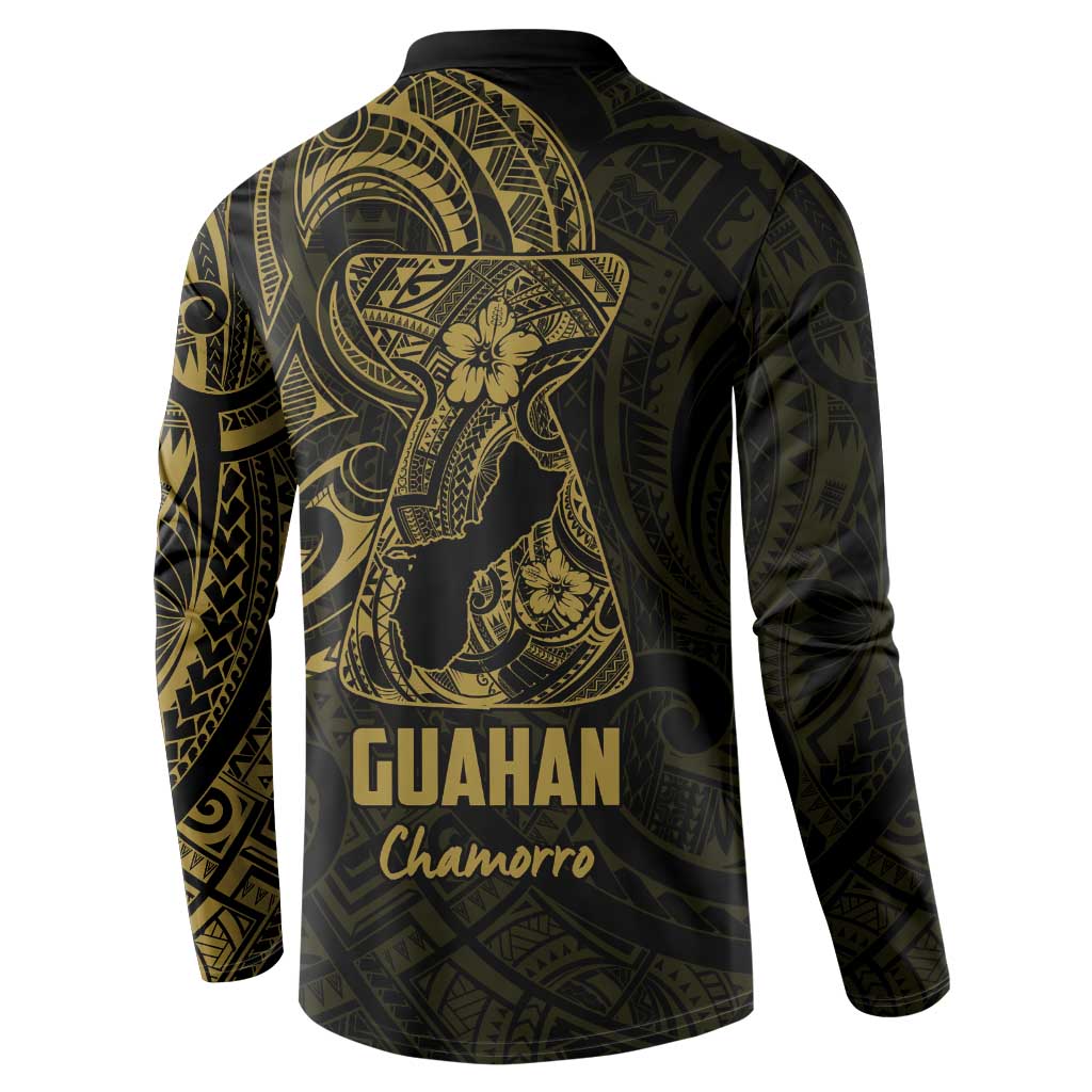 Gold Guam Latte Stone Tribal Tattoo Button Sweatshirt Hafa Adai Six 7 One LT9 - Polynesian Pride