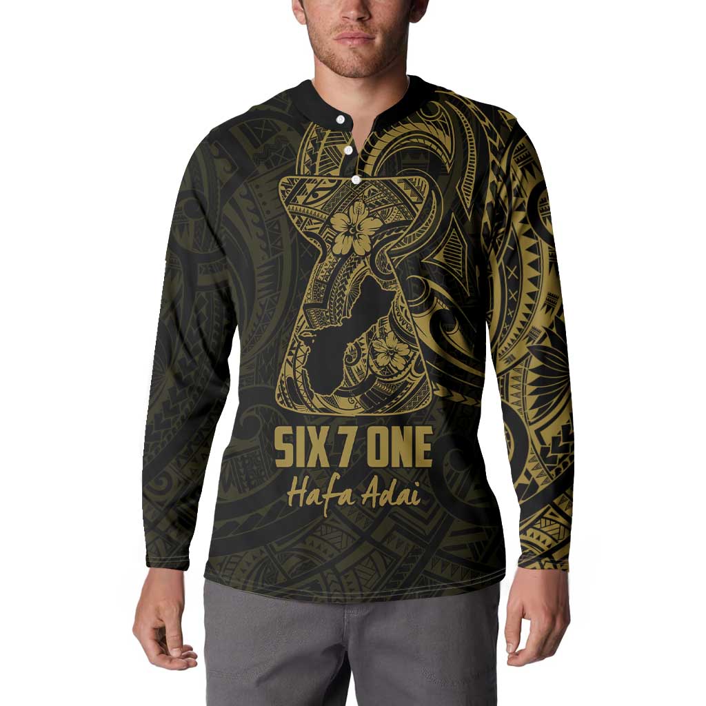 Gold Guam Latte Stone Tribal Tattoo Button Sweatshirt Hafa Adai Six 7 One LT9 - Polynesian Pride