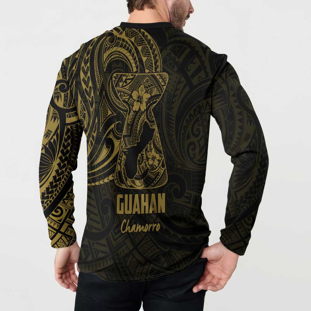 Gold Guam Latte Stone Tribal Tattoo Button Sweatshirt Hafa Adai Six 7 One LT9 - Polynesian Pride