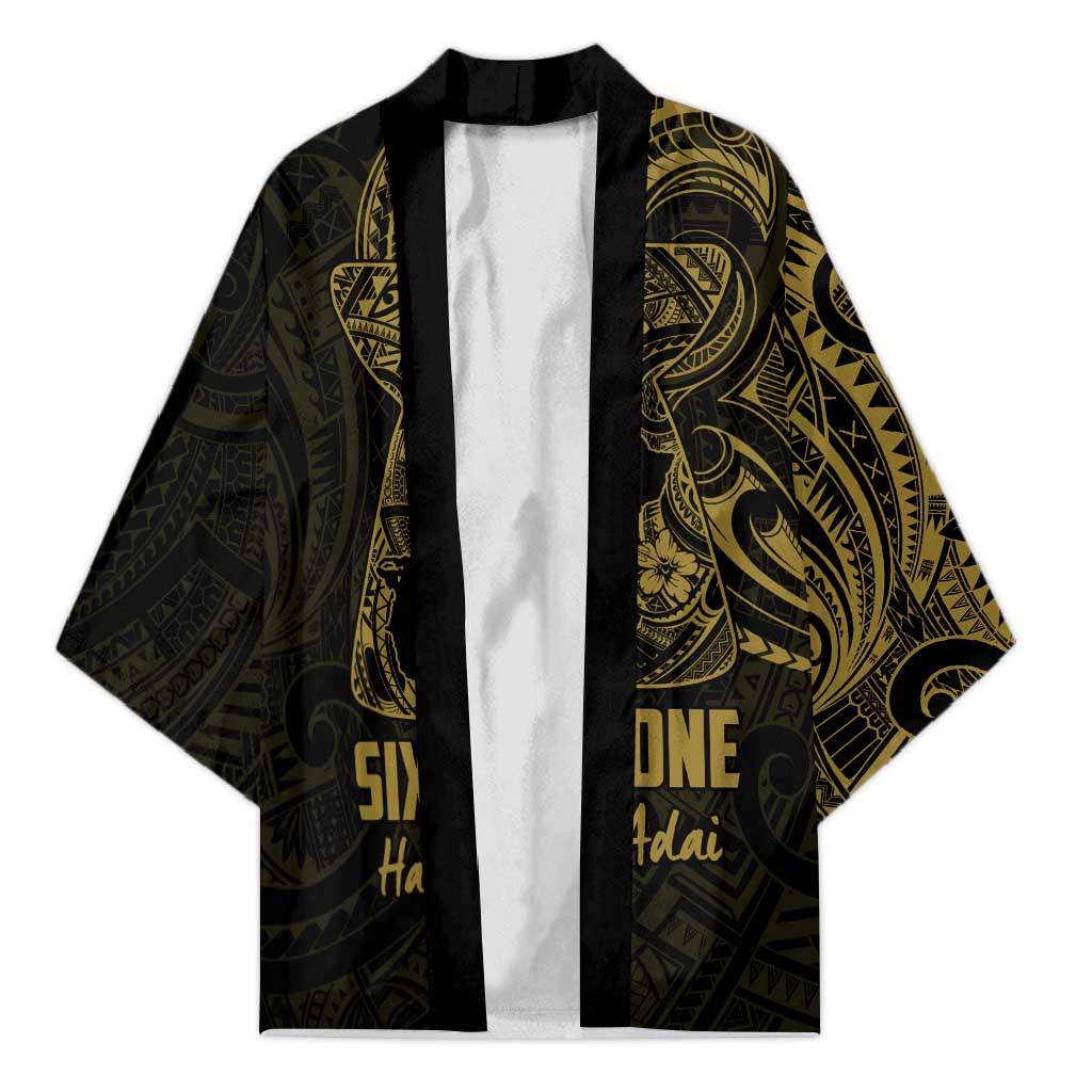 Gold Guam Latte Stone Tribal Tattoo Kimono Hafa Adai Six 7 One LT9 Unisex Gold - Polynesian Pride