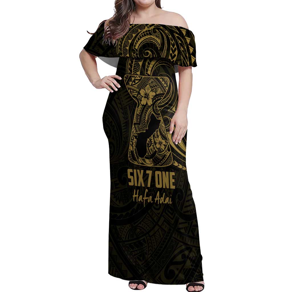 Gold Guam Latte Stone Tribal Tattoo Off Shoulder Maxi Dress Hafa Adai Six 7 One