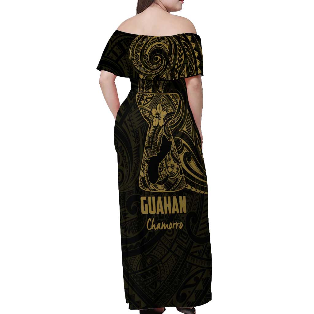 Gold Guam Latte Stone Tribal Tattoo Off Shoulder Maxi Dress Hafa Adai Six 7 One LT9 - Polynesian Pride
