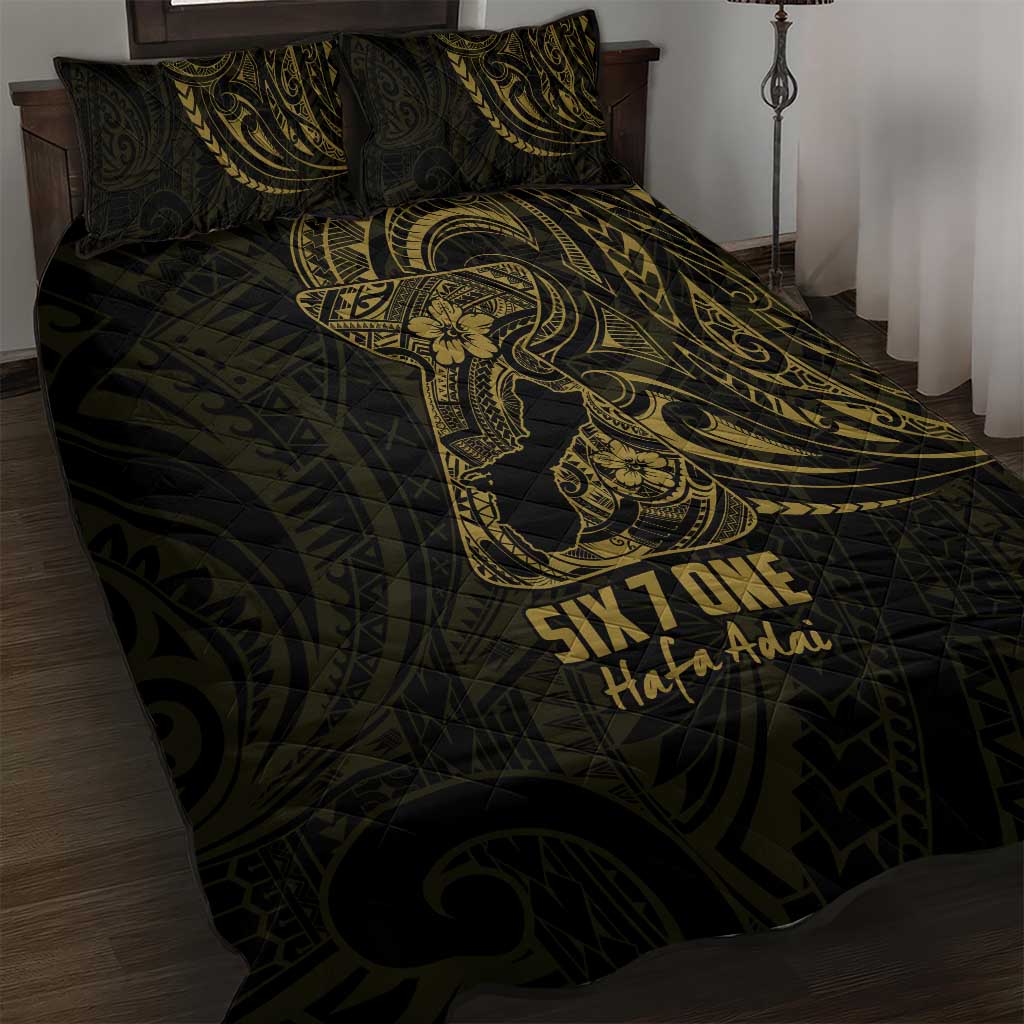 Gold Guam Latte Stone Tribal Tattoo Quilt Bed Set Hafa Adai Six 7 One