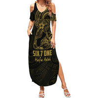 Gold Guam Latte Stone Tribal Tattoo Summer Maxi Dress Hafa Adai Six 7 One LT9 Women Gold - Polynesian Pride