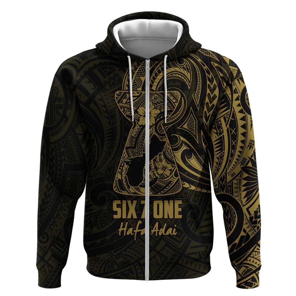 Gold Guam Latte Stone Tribal Tattoo Zip Hoodie Hafa Adai Six 7 One LT9 Zip Hoodie Gold - Polynesian Pride