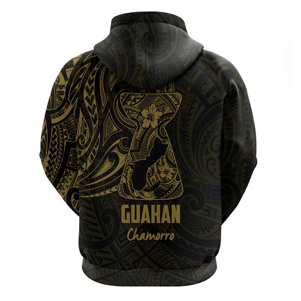 Gold Guam Latte Stone Tribal Tattoo Zip Hoodie Hafa Adai Six 7 One LT9 - Polynesian Pride