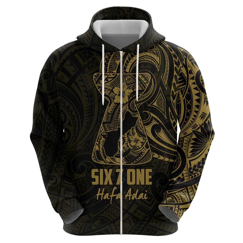 Gold Guam Latte Stone Tribal Tattoo Zip Hoodie Hafa Adai Six 7 One LT9 - Polynesian Pride