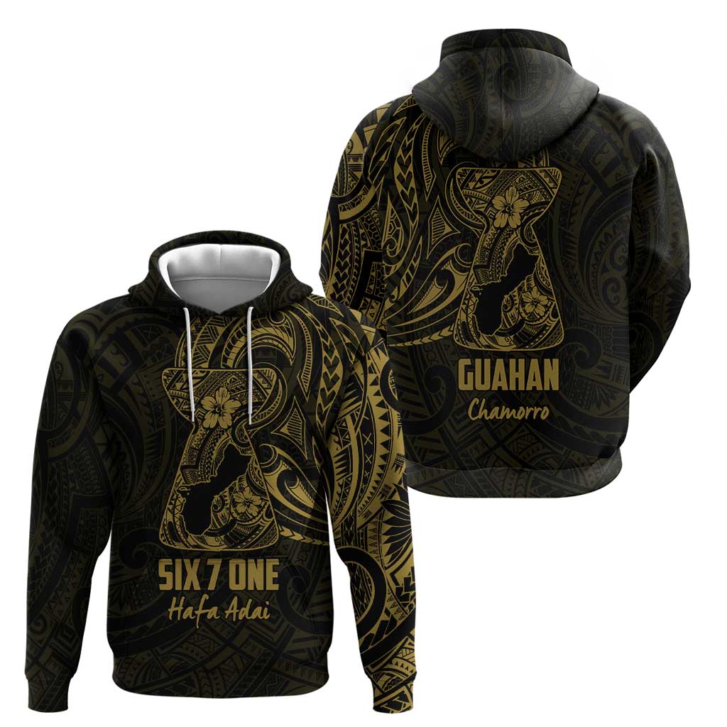 Gold Guam Latte Stone Tribal Tattoo Zip Hoodie Hafa Adai Six 7 One LT9 - Polynesian Pride