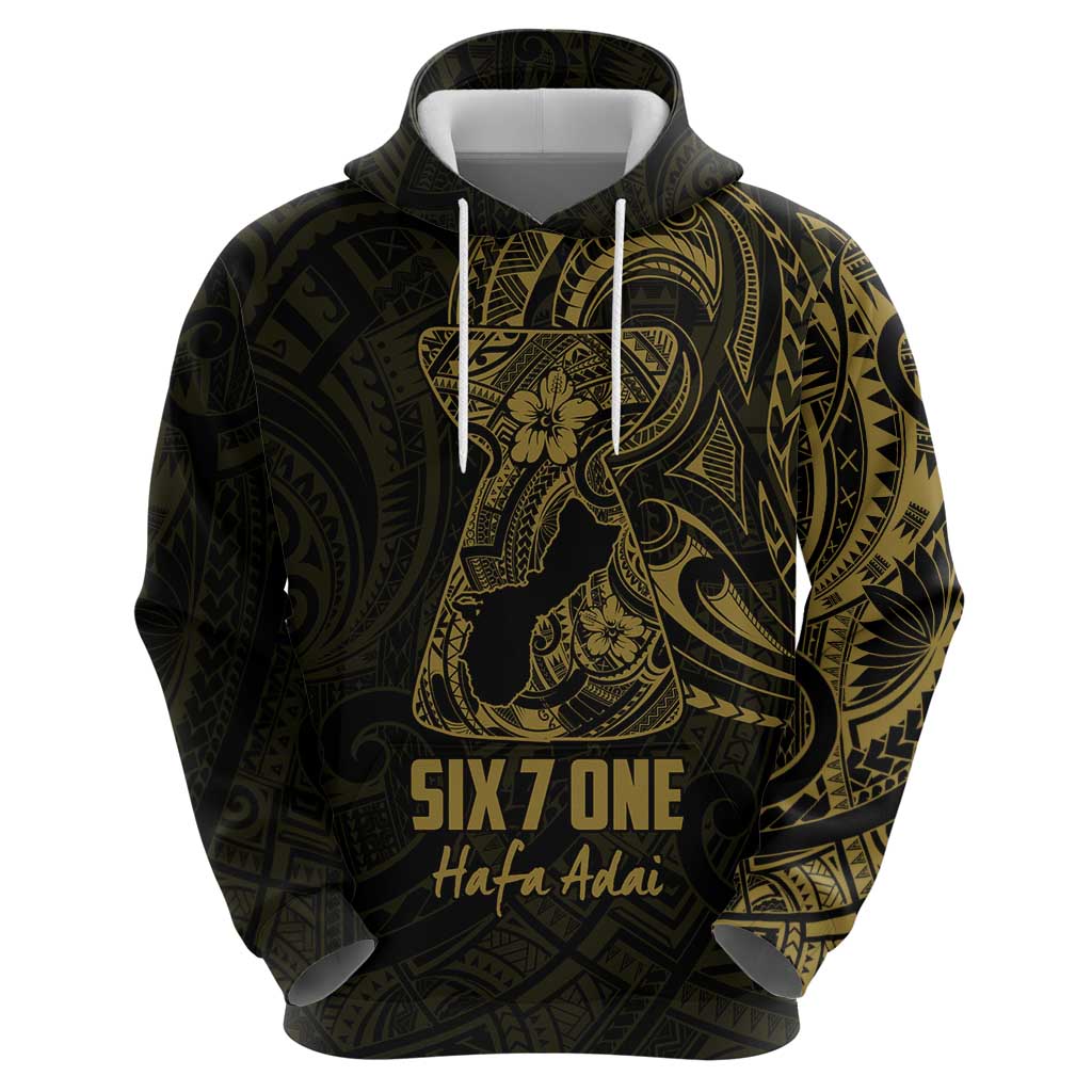 Gold Guam Latte Stone Tribal Tattoo Zip Hoodie Hafa Adai Six 7 One LT9 - Polynesian Pride