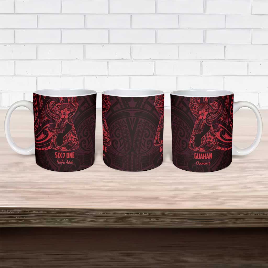 Oxblood Guam Latte Stone Tribal Tattoo Ceramic Mug Hafa Adai Six 7 One LT9 - Polynesian Pride
