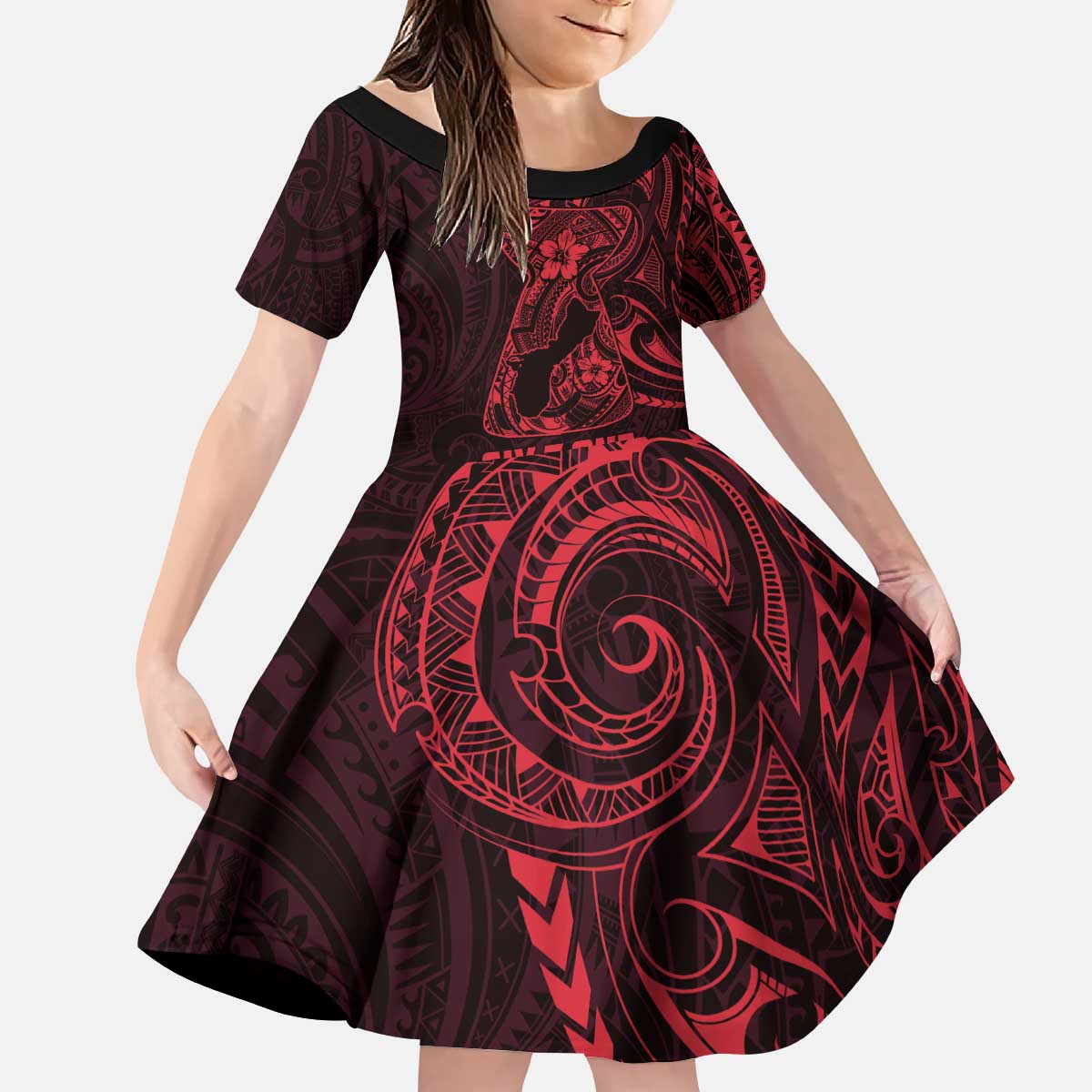 Oxblood Guam Latte Stone Tribal Tattoo Kid Short Sleeve Dress Hafa Adai Six 7 One LT9 KID Oxblood - Polynesian Pride