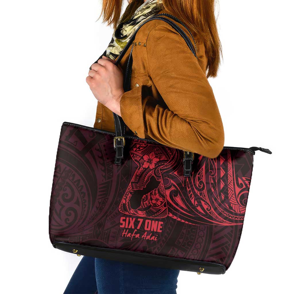 Oxblood Guam Latte Stone Tribal Tattoo Leather Tote Bag Hafa Adai Six 7 One LT9 Oxblood - Polynesian Pride