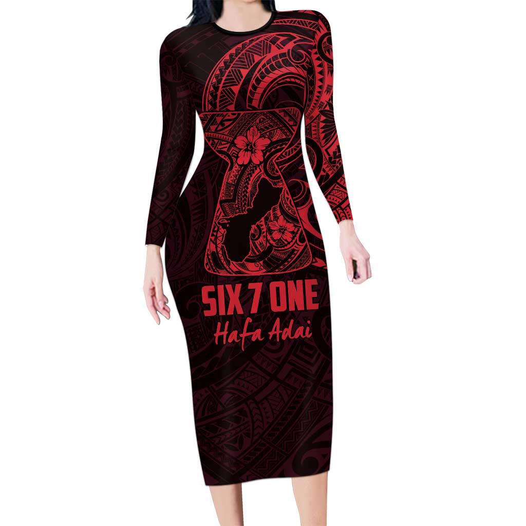 Oxblood Guam Latte Stone Tribal Tattoo Long Sleeve Bodycon Dress Hafa Adai Six 7 One