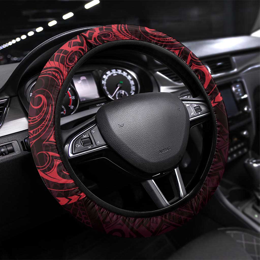 Oxblood Guam Latte Stone Tribal Tattoo Steering Wheel Cover Hafa Adai Six 7 One LT9 Universal Fit Oxblood - Polynesian Pride