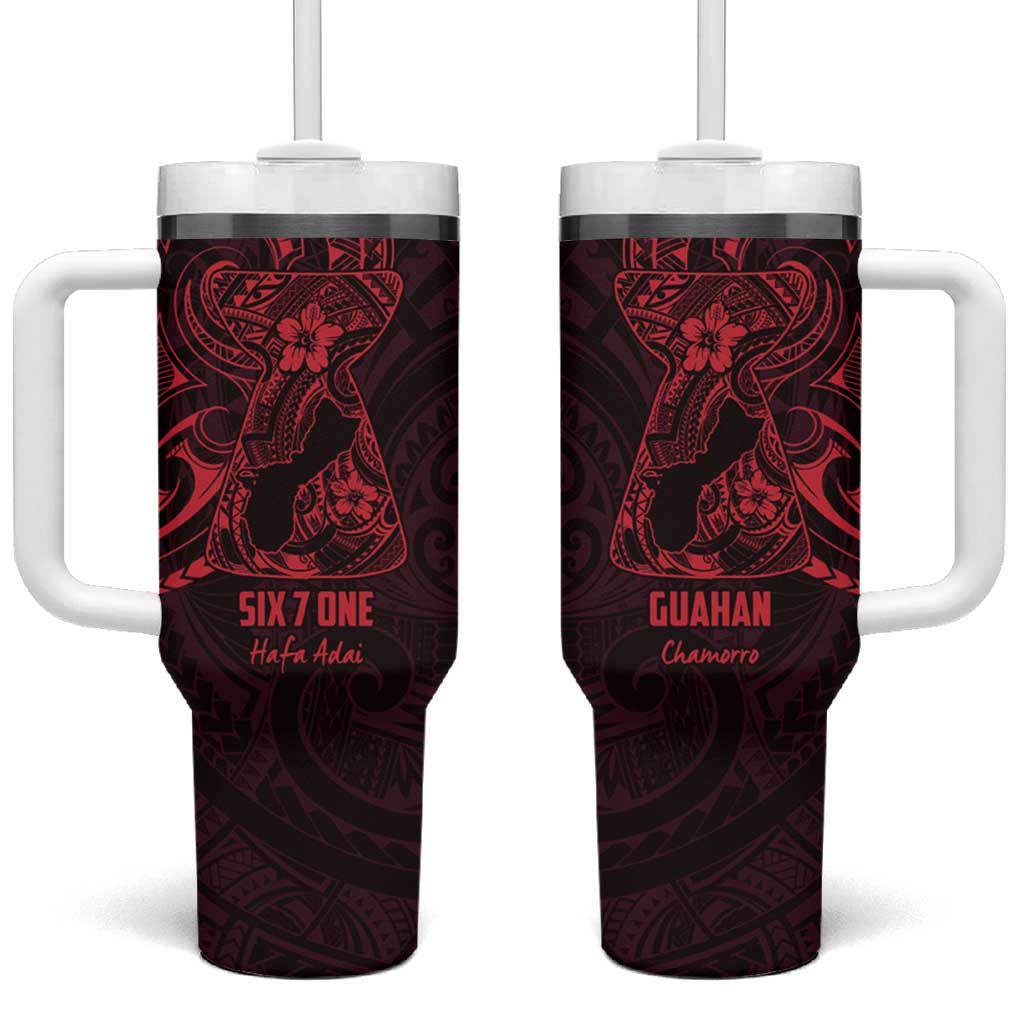 Oxblood Guam Latte Stone Tribal Tattoo Tumbler With Handle Hafa Adai Six 7 One LT9 One Size: 40 oz Oxblood - Polynesian Pride
