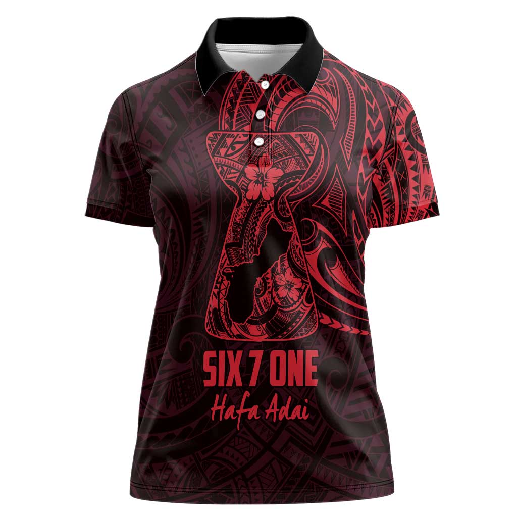 Oxblood Guam Latte Stone Tribal Tattoo Women Polo Shirt Hafa Adai Six 7 One