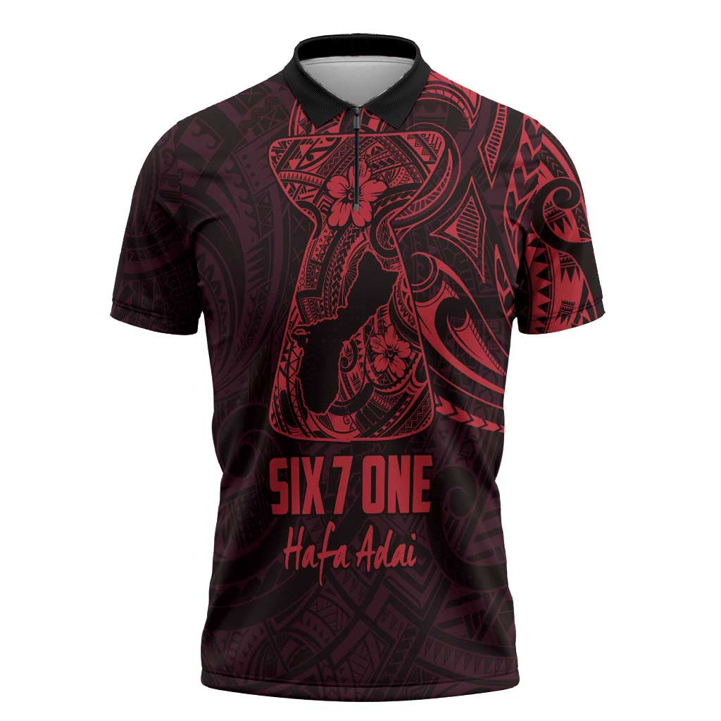 Oxblood Guam Latte Stone Tribal Tattoo Zipper Polo Shirt Hafa Adai Six 7 One LT9 Oxblood - Polynesian Pride