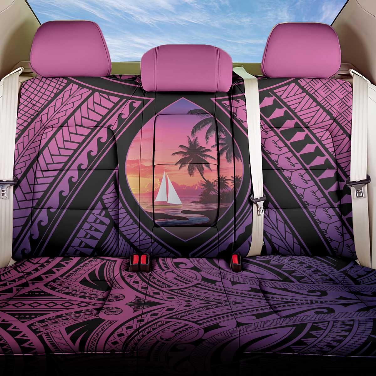 Guam Chamorro Artsy Back Car Seat Cover Guahan Sunset Beach LT9 One Size Sunset - Polynesian Pride